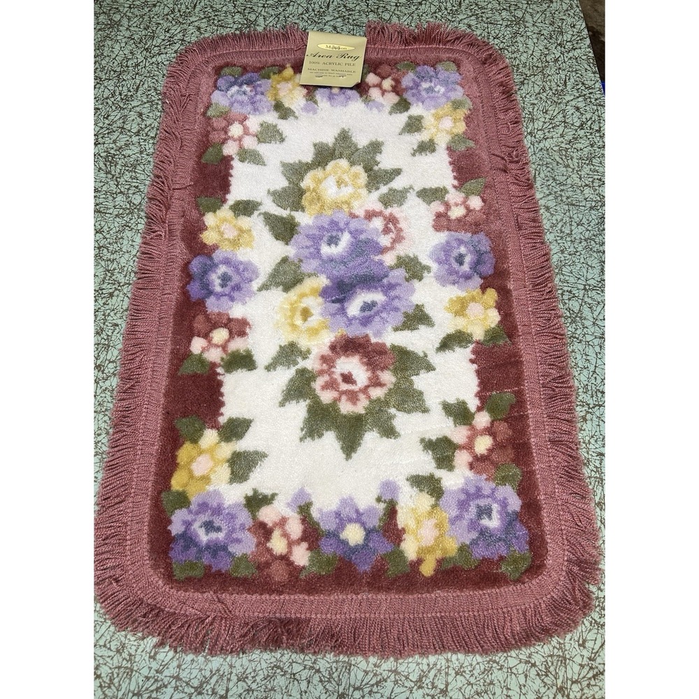 VTG Pink Floral Throw Accent Rug 30"X17" NWT Grandmacore Cottagecore NOS